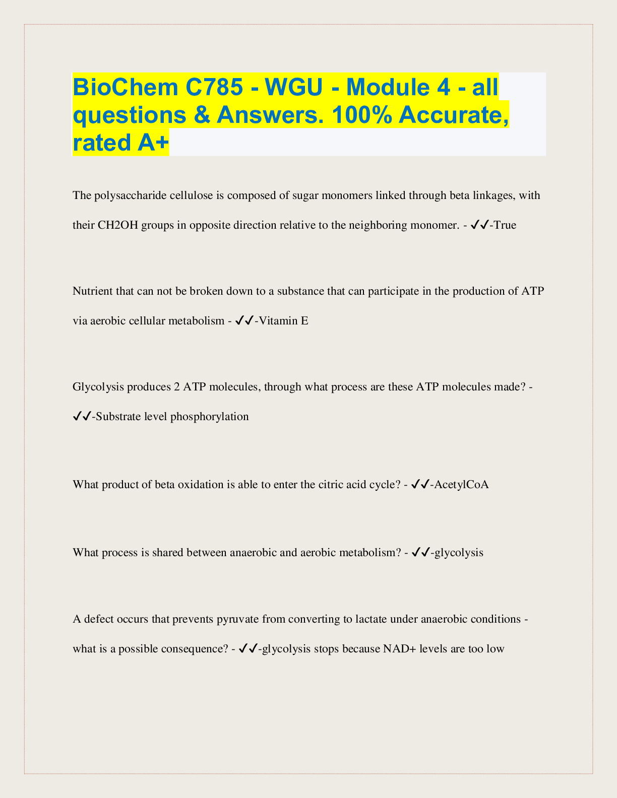 Preview image for BioChem C785 - WGU - Module 3 - all questions